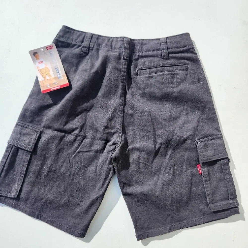 NEW Levi's Boys Twill Cargo Shorts Size 20 Black School Uniform Cotton Relaxed F